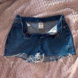 PINK Victoria's Secret Blue Frayed Jean Shorts